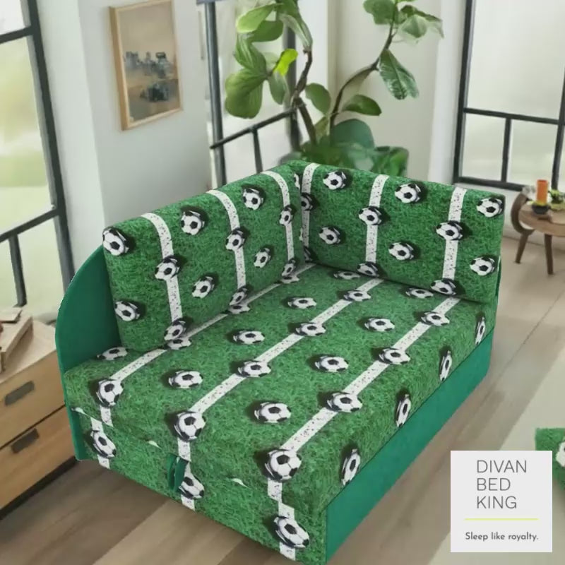 Cuboid Football Green Corner 2 Seater Sofa Bed with Storage