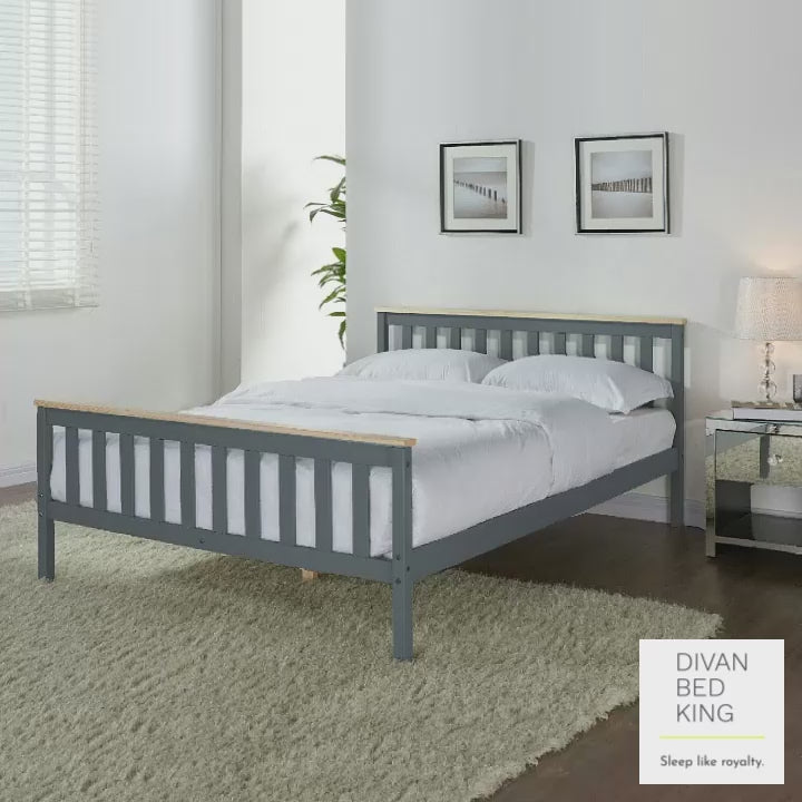 Hamelin Dark Grey Wooden Pine Oak Top Bed Frame