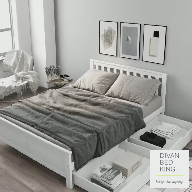 4ft6 Double Florissa White Wooden Bed Frame with 2 Drawers