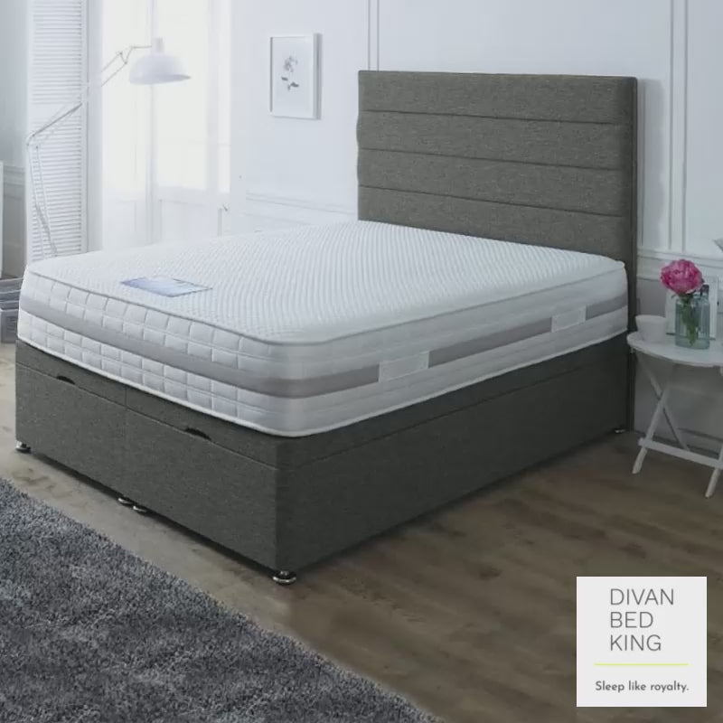 Selina Luxury Ottoman Divan Bed with Stripe Floor Standing Headboard Option