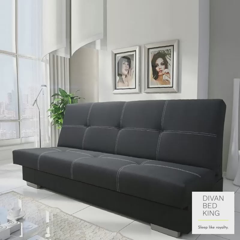 Theodore 3 Seater Black Linen Sofa Bed with Storage