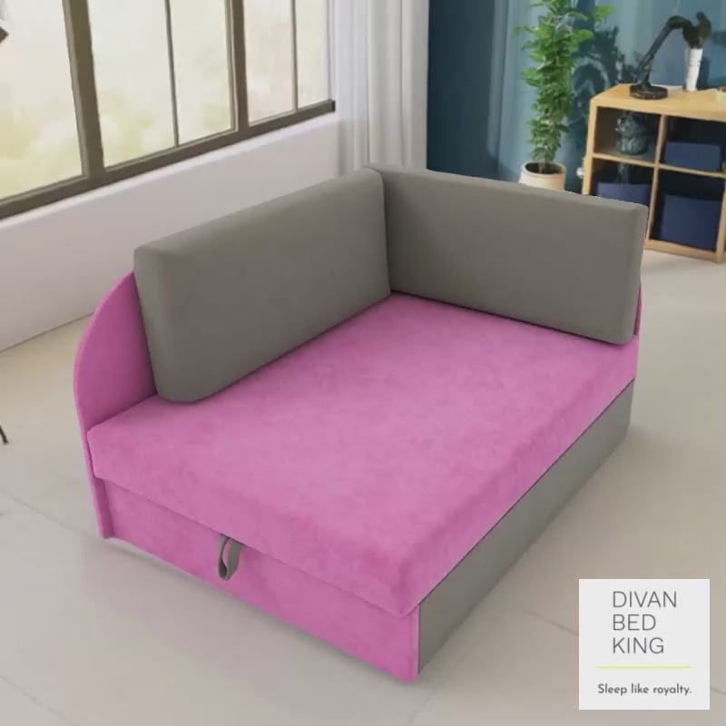 Cuboid Pink Grey Cotton Corner 2 Seater Sofa Bed with Storage