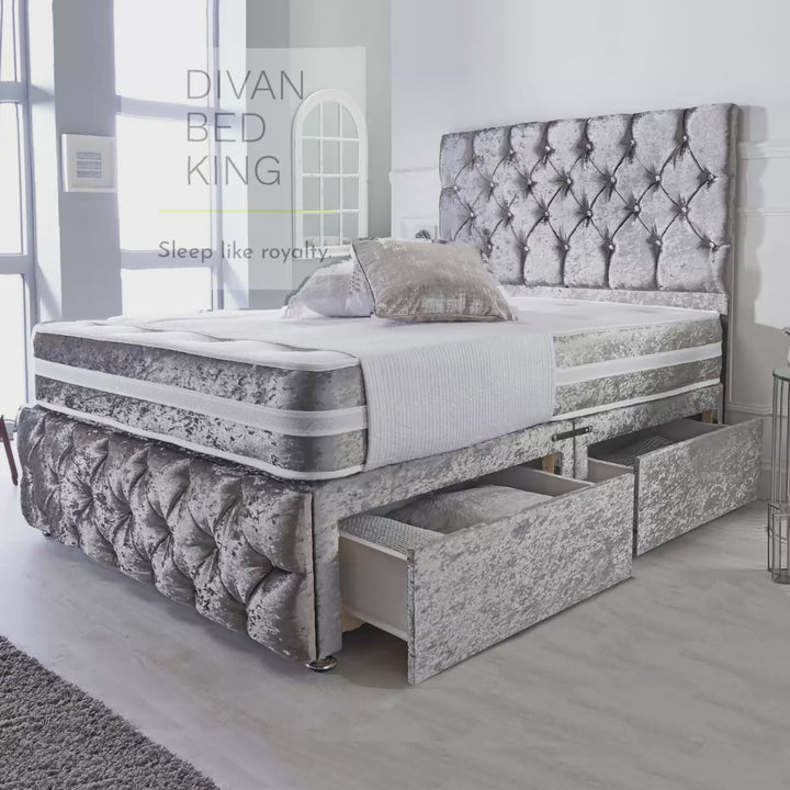 Belmont Silver Crushed Velvet Divan with Airflow Spring Memory Mattress