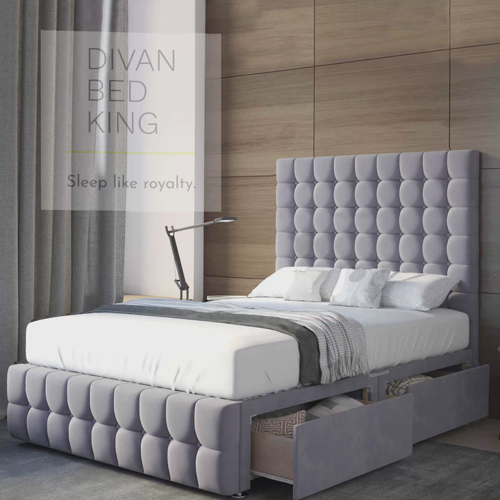 Valence Cube Divan Bed Set with Tall Button Headboard and Footboard