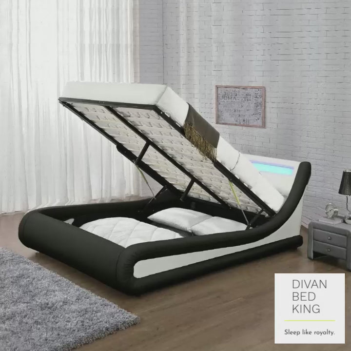 Volo LED Modern Black & White Leather Ottoman Storage Bed