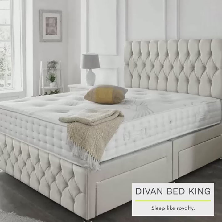 Regency Cream Divan Bed Set with Tall Button Headboard and Footboard Options