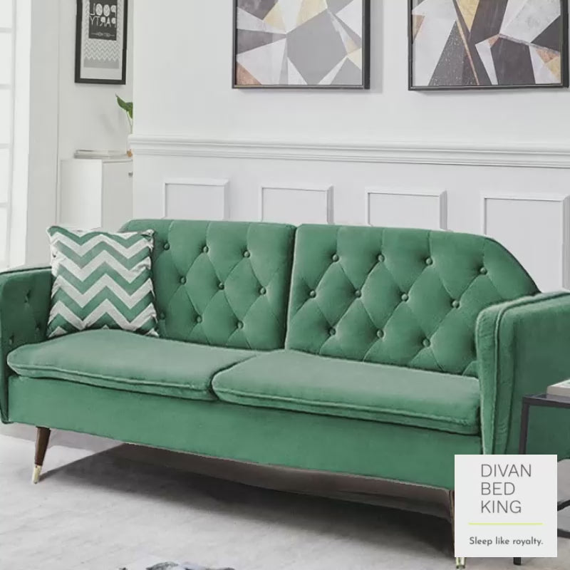 Regine Green Plush Velvet 3 Seater Sofa Bed