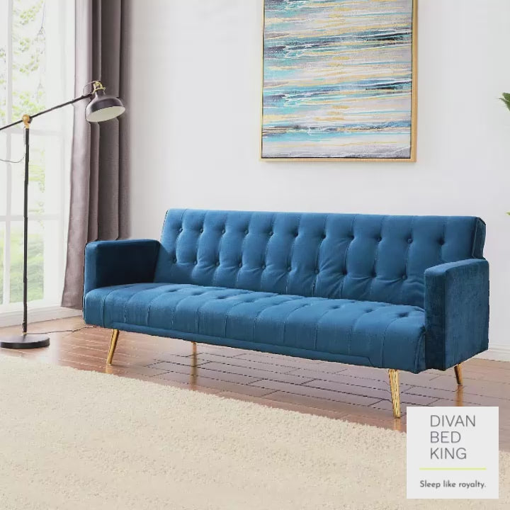 Solera Blue Plush Velvet Sofa Bed