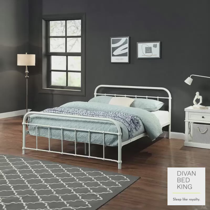 White metal bed frame queen discount