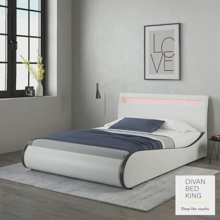 Volo High Headboard LED Italian Modern White Leather Bed