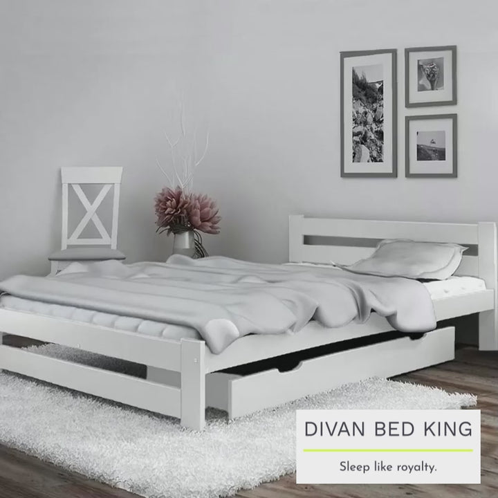 Radford White Low Wooden Bed with Drawers