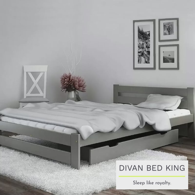 Radford Grey Low Wooden Bed with Drawers