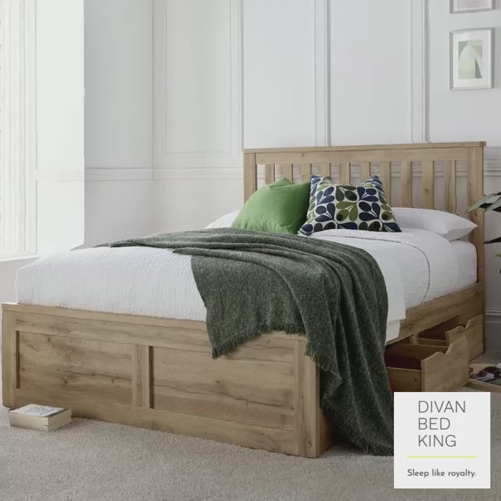 Leonel Oak Wooden 4 Drawer Storage Bed Frame