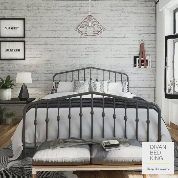 Gatsby Tall Headboard Adjustable Height Grey Metal Bed Frame