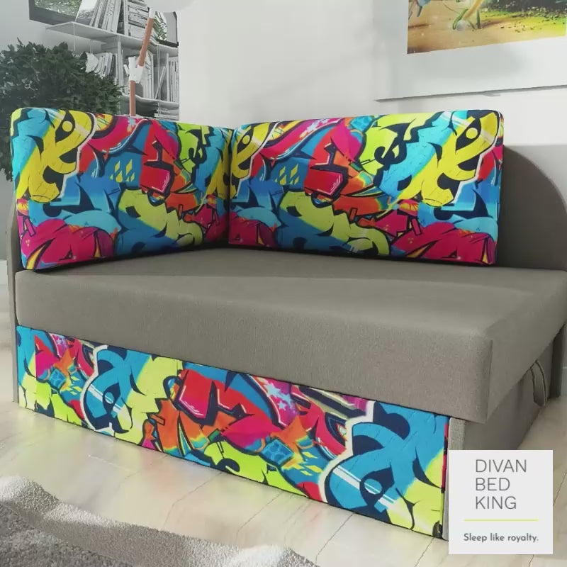 Cuboid Graffiti Corner 2 Seater Sofa Bed with Storage