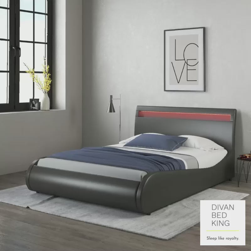 Volo High Headboard LED Italian Modern Black Leather Bed