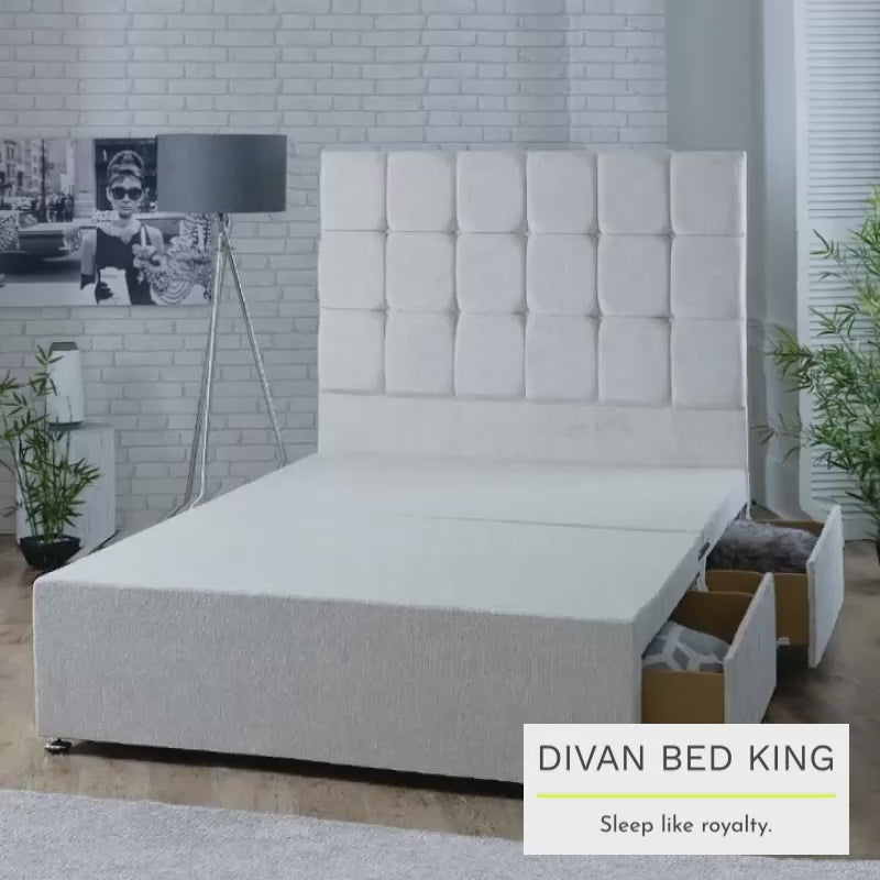 Hugo Cube Designer Divan Bed Base with Button Headboard