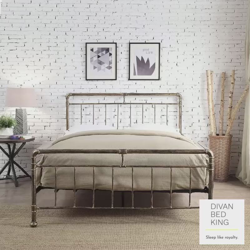 Silas Antique Brass Metal Hospital Style Bed Frame