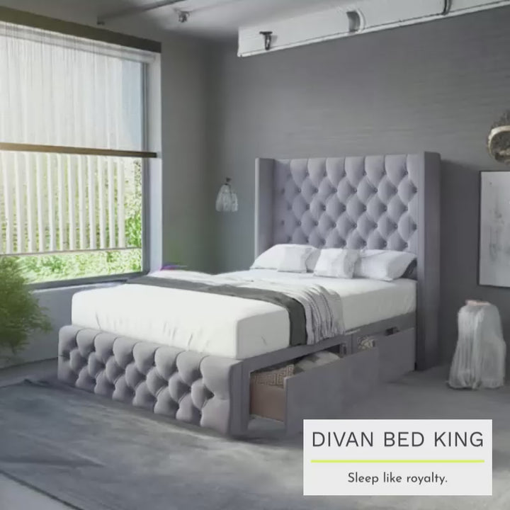 Animone Winged Divan Bed Set With Luxury Headboard and Footboard