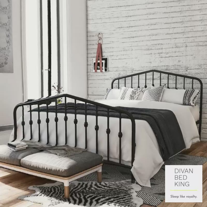 Gatsby Tall Headboard Adjustable Height Black Metal Bed Frame