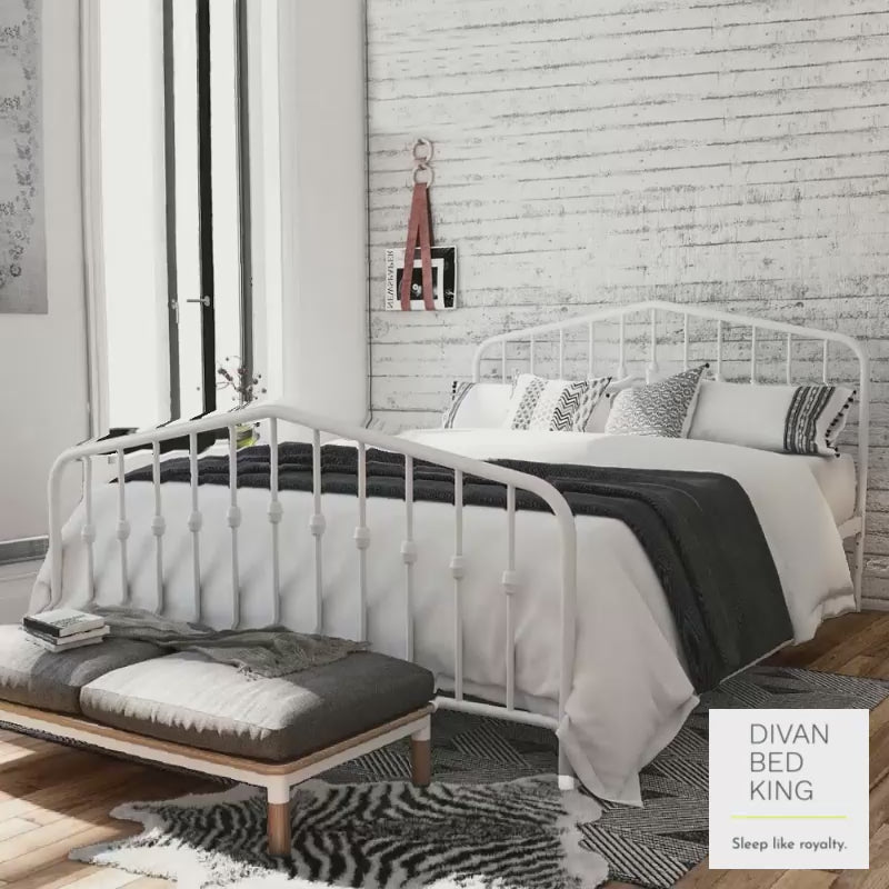 Gatsby Tall Headboard Adjustable Height White Metal Bed Frame