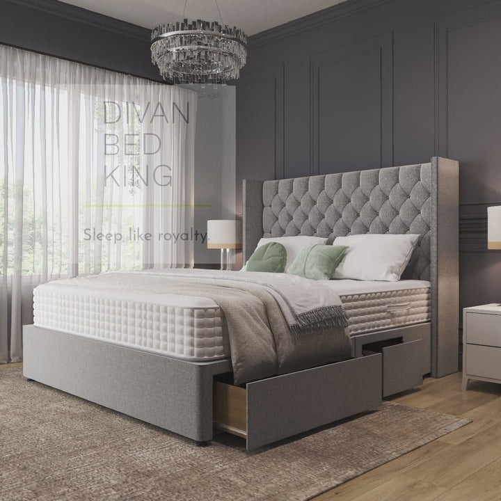 Jayden Luxury Divan Bed with Winged Floor Standing Headboard