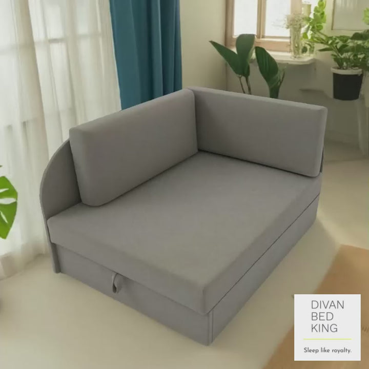 Cuboid Grey Cotton Corner 2 Seater Sofa Bed with Storage