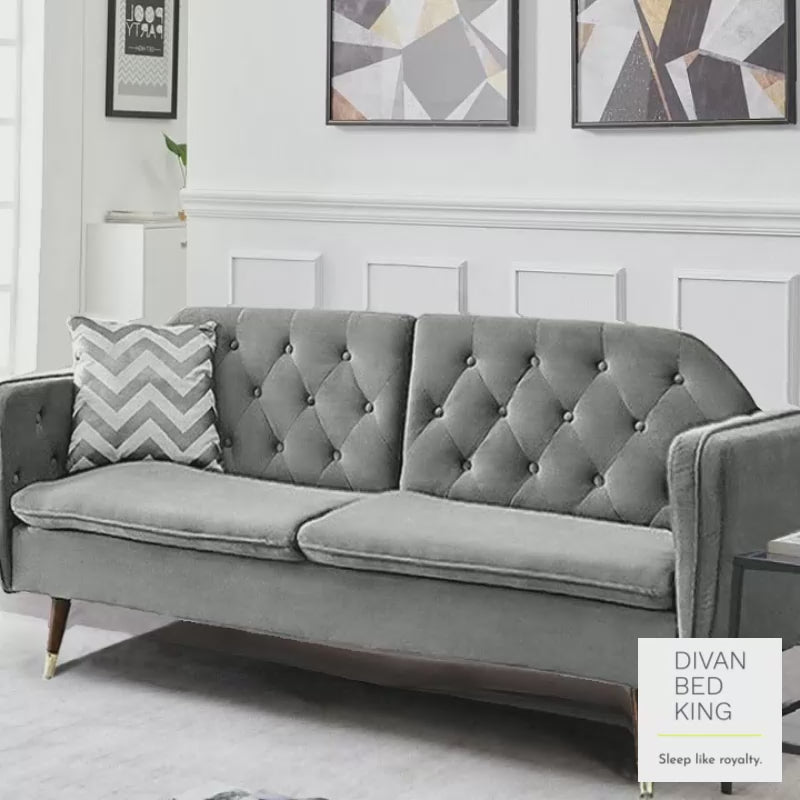 Regine Grey Plush Velvet 3 Seater Sofa Bed