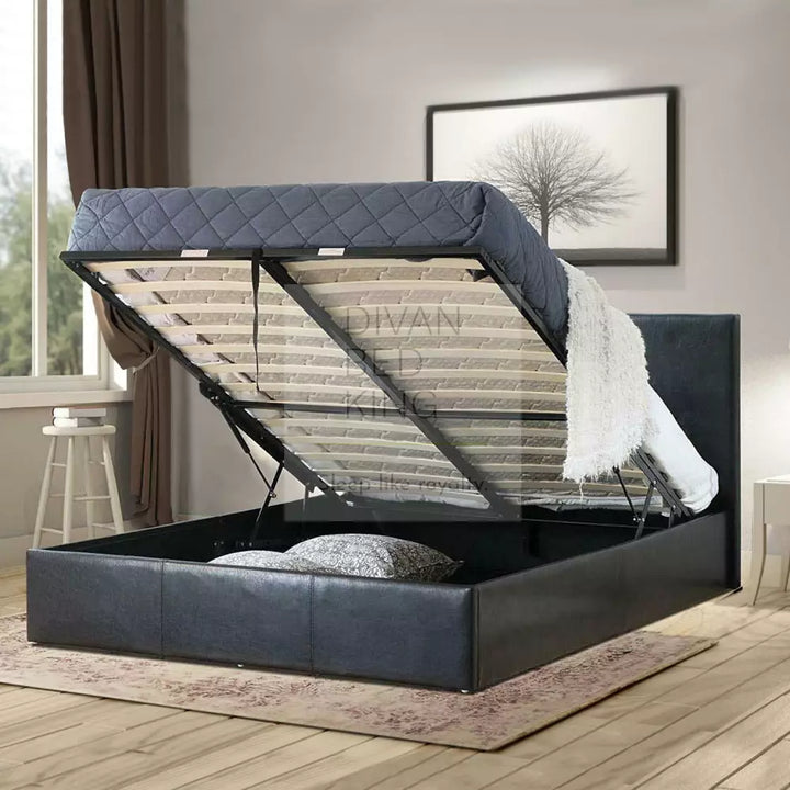 Radley Black Leather Ottoman Storage Bed