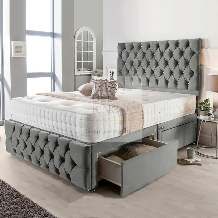 Sinclair Divan Bed Set With Tall Button Headboard And Footboard