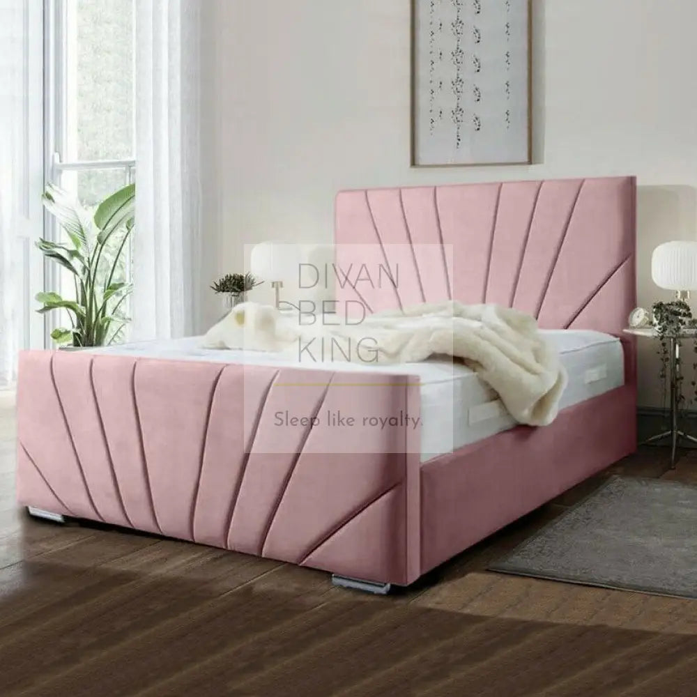 Syrus Array Luxury Pink Plush Upholstered Bed Frame