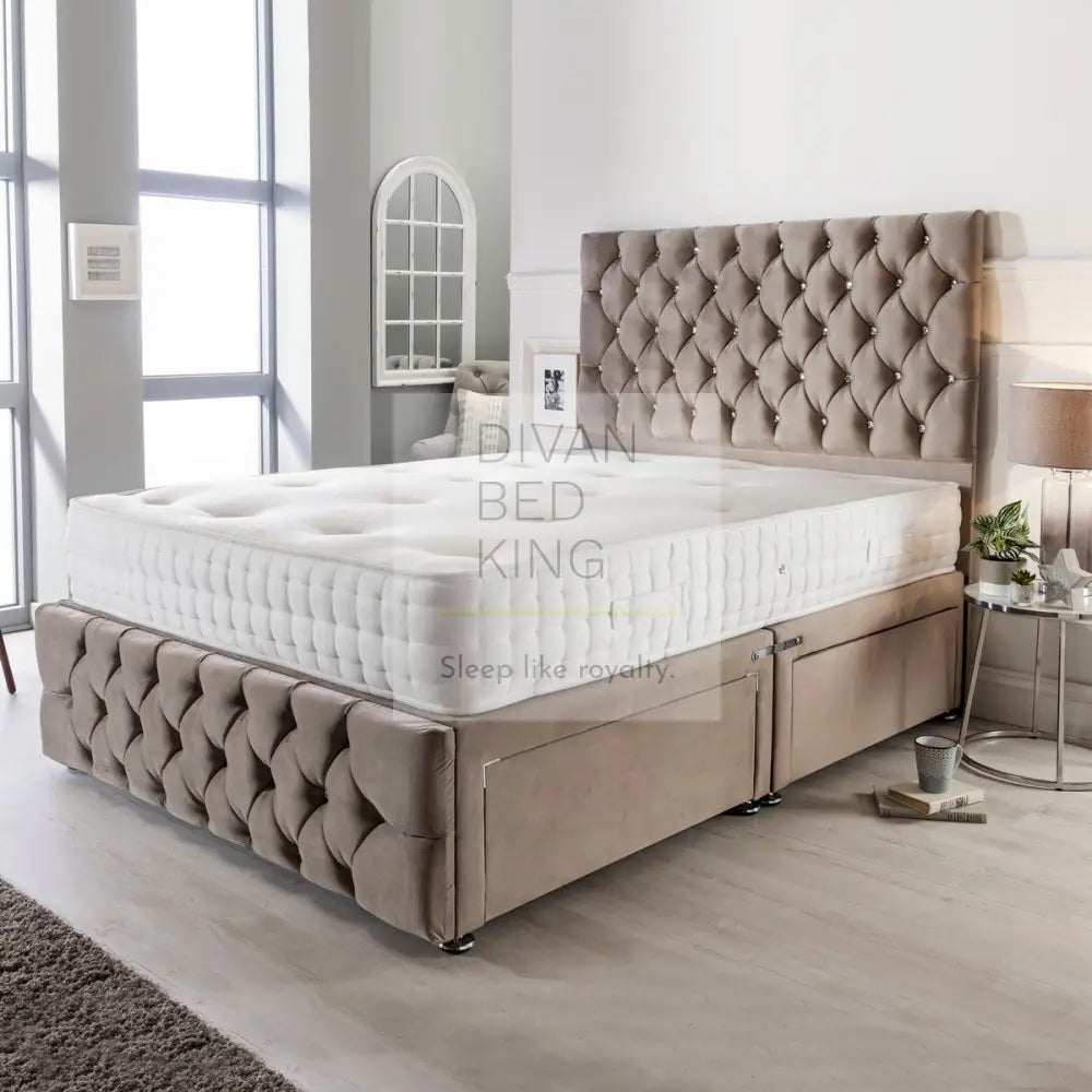 Tristan Divan Bed Set With Tall Button Headboard And Footboard