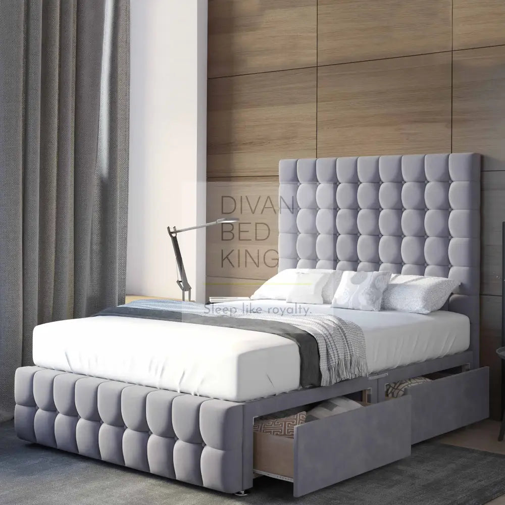 Valence Cube Divan Bed Set With Tall Button Headboard And Footboard