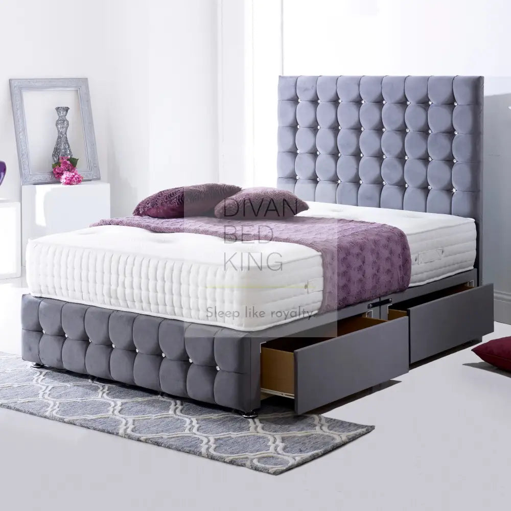 Valencia Divan Bed Set With Tall Button Headboard And Footboard